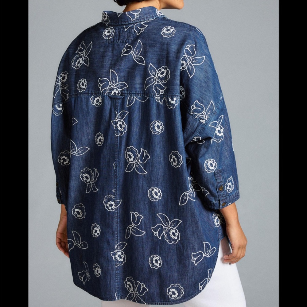 Anthropologie Maeve Oversized Embroidered Shirt size XS/S - Picture 2 of 8